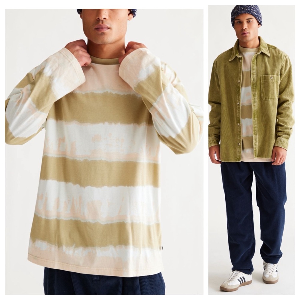 UO Roller Stripped Tee Long Sleeve in Neutral Green